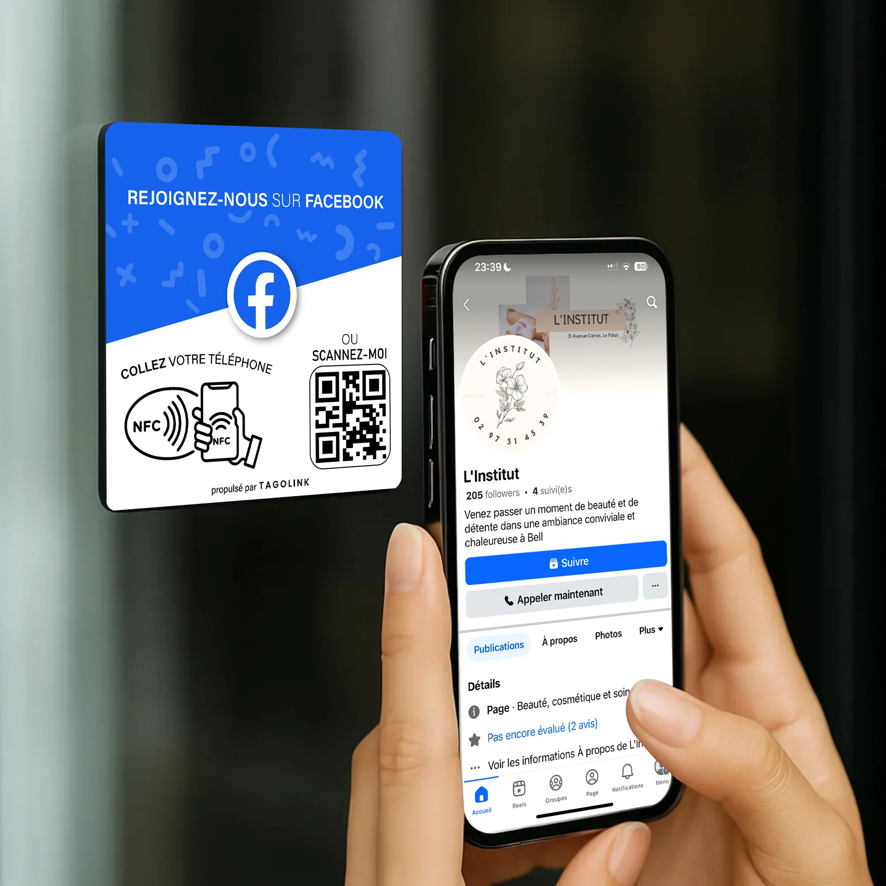 Facebook plaque Mocup 3 Plaque Facebook NFC